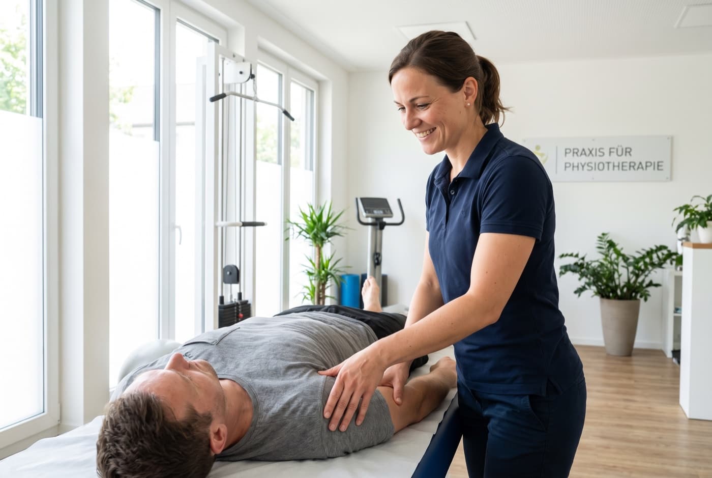 Physiotherapeut behandelt einen Patienten in einer modernen Praxis