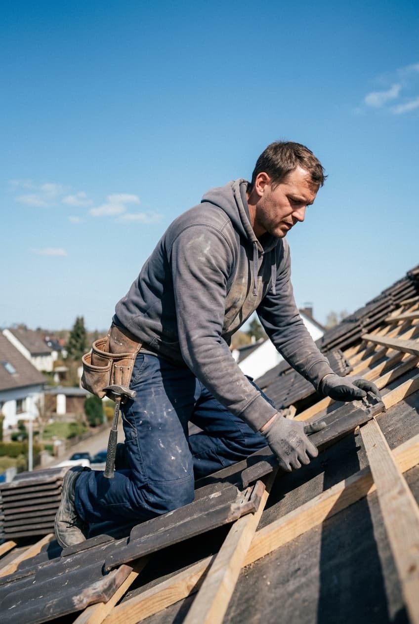 Dachdecker bei der Arbeit auf einem Dach