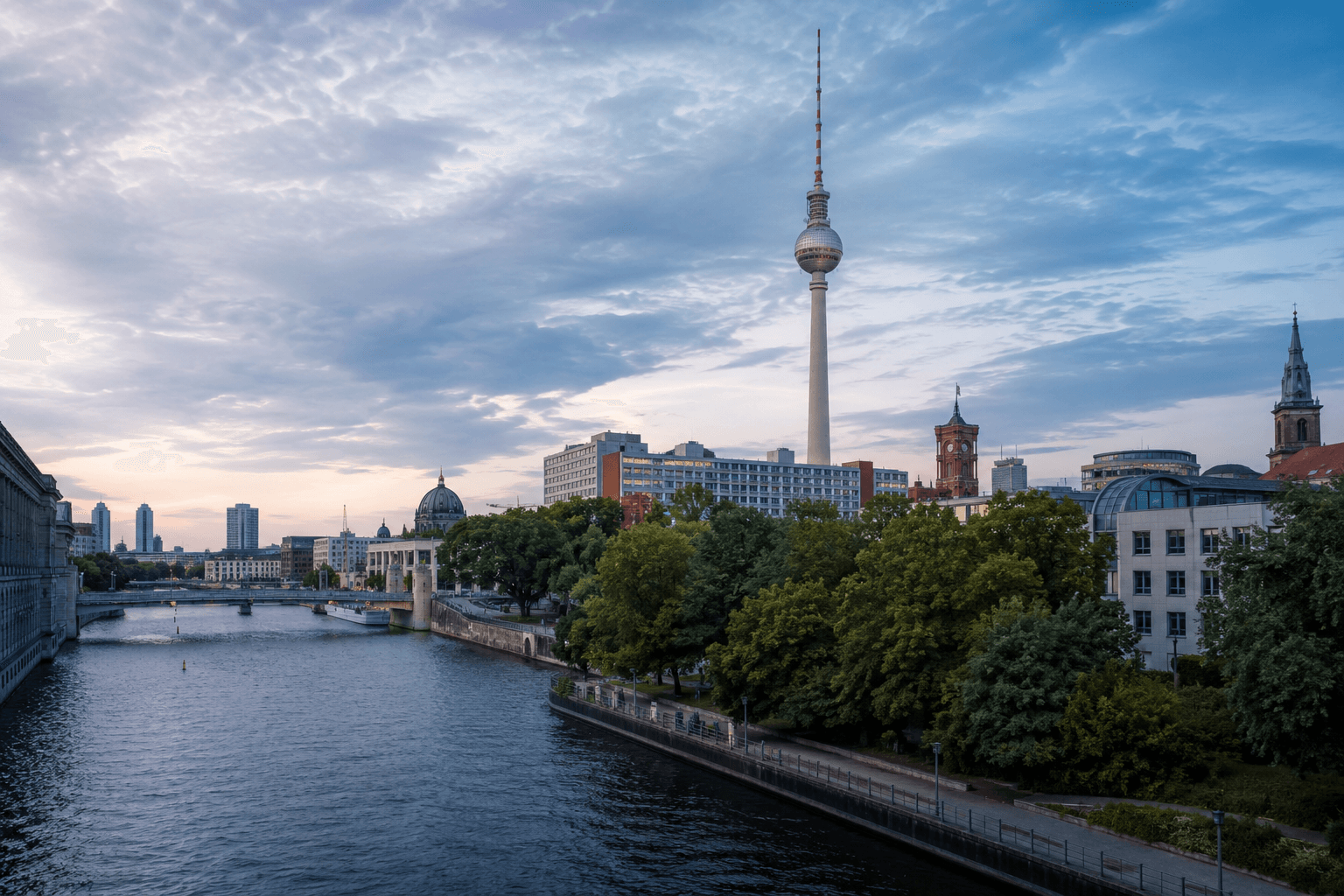 Berliner Fernsehturm am Alexanderplatz und die Spree
